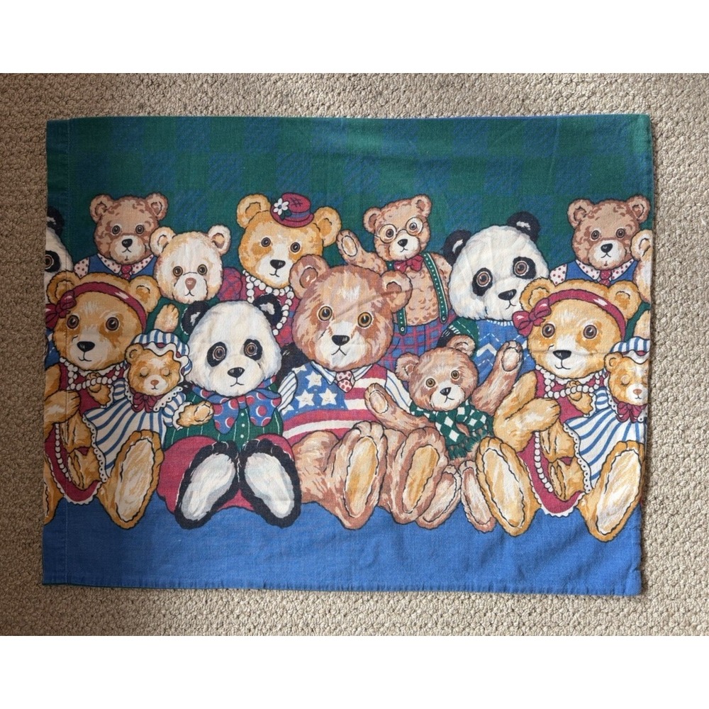 Vintage Teddy Bear Pillowcase Kids Nursery Bedding Cottagecore Decor‎